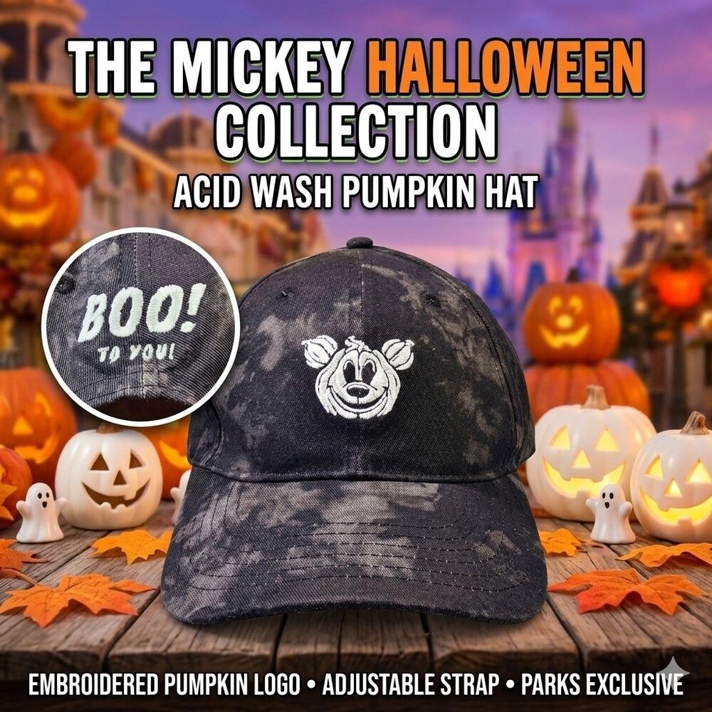 NEW Disney Parks Mickey Mouse Jack-o'-Lantern Glow Tie Dye Baseball Cap Adult
